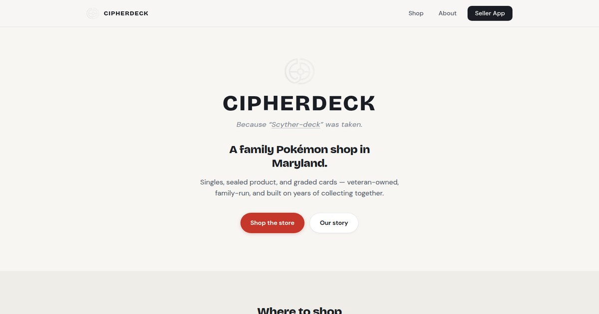 CipherDeck, family Pokémon shop in Maryland