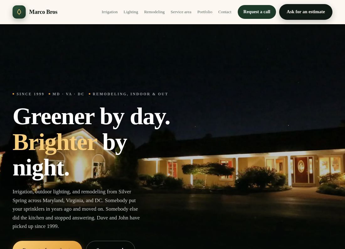 Marco Bros: irrigation, lighting, and remodeling
